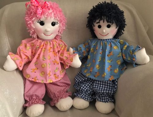 Brenda, Rosie Pink & Dashing Dom dolls, mixed fabrics.